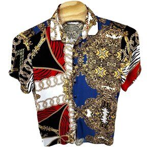Zara Mens Print Gold Chain Baroque Shirt XL Urban Miami